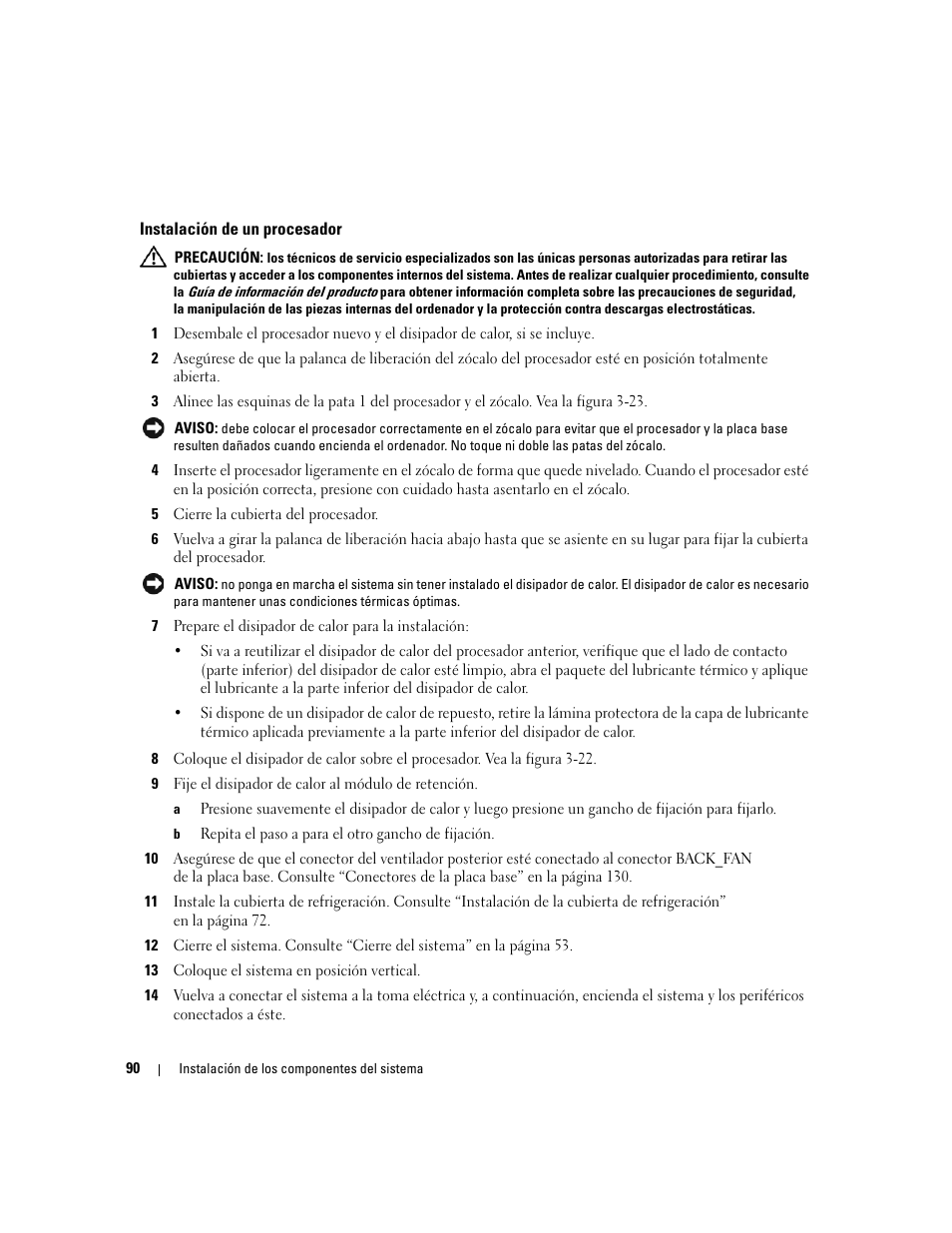 Instalación de un procesador | Dell POWEREDGE 840 User Manual | Page 90 / 172