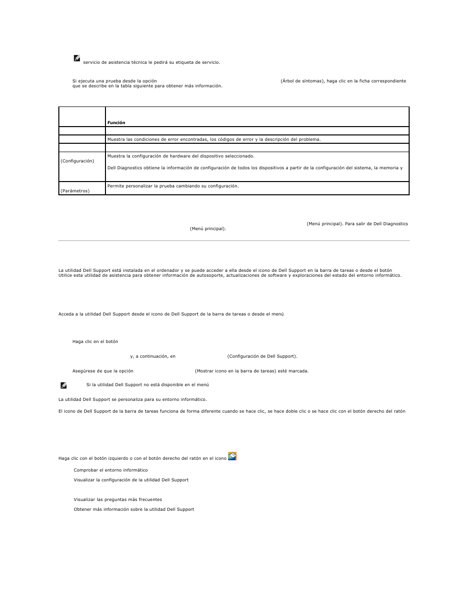 Utilidad dell support, Acceso a la utilidad dell support, Clic en el icono de dell support | Haga doble clic en el icono de dell support | Dell XPS M2010 (MXP061, Mid 2006) User Manual | Page 104 / 119