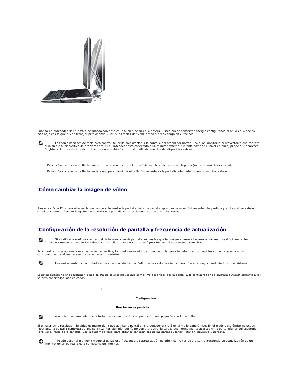 Ajuste del brillo, Cómo cambiar la imagen de vídeo | Dell XPS M2010 (MXP061, Mid 2006) User Manual | Page 22 / 119