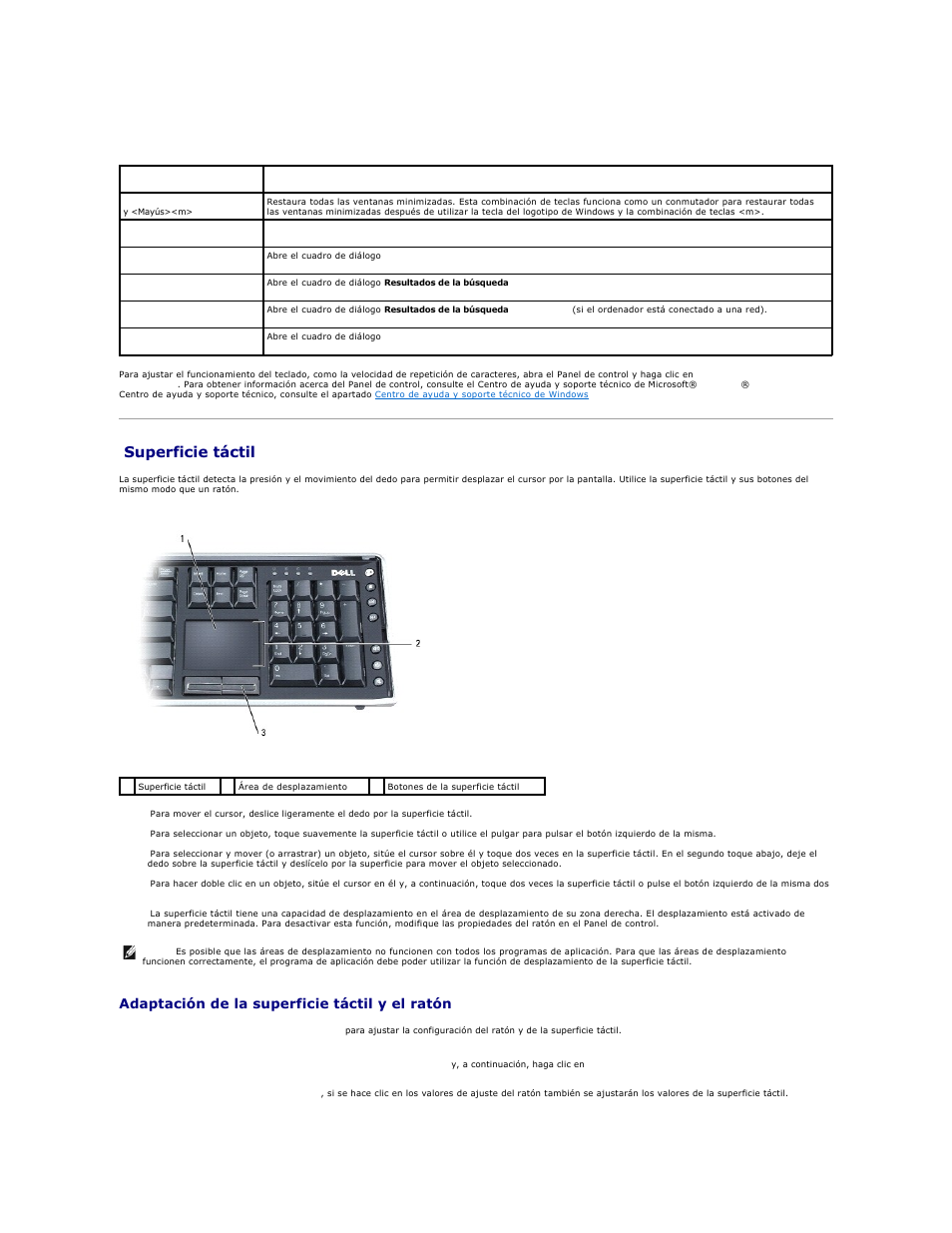 Superficie táctil, Adaptación de la superficie táctil y el ratón | Dell XPS M2010 (MXP061, Mid 2006) User Manual | Page 54 / 119