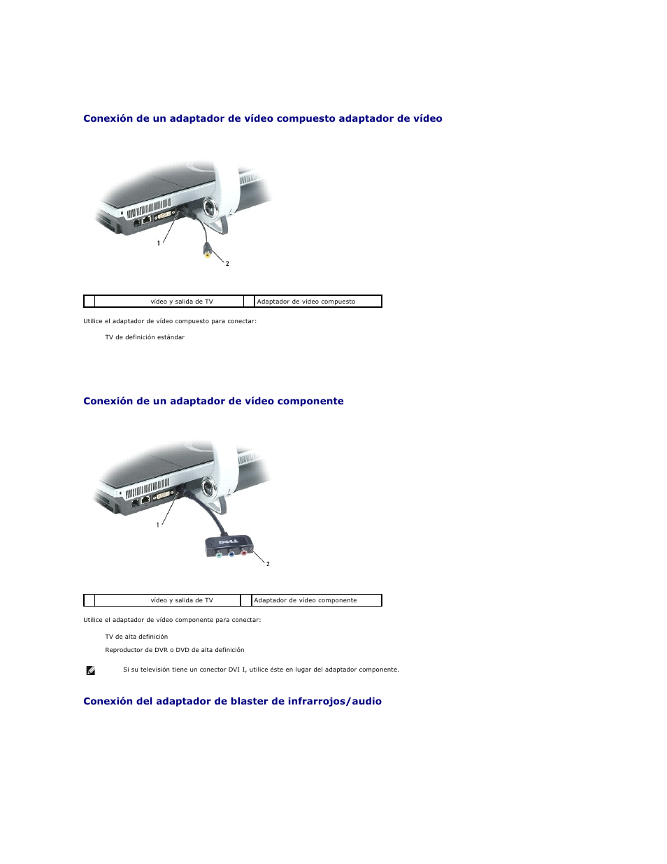 Conexión de un adaptador de vídeo componente | Dell XPS M2010 (MXP061, Mid 2006) User Manual | Page 61 / 119