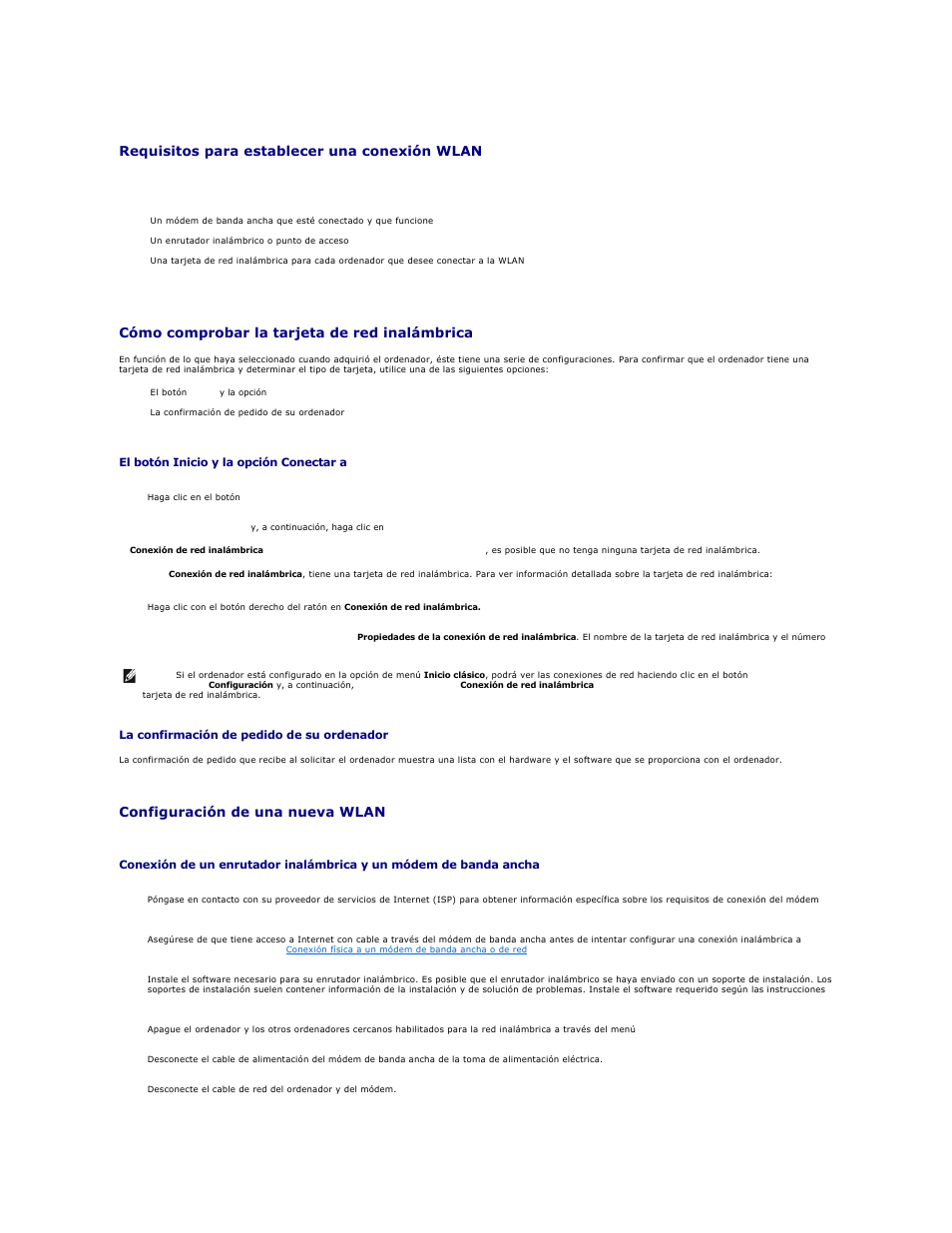 Requisitos para establecer una conexión wlan, Cómo comprobar la tarjeta de red inalámbrica, Configuración de una nueva wlan | Dell XPS M2010 (MXP061, Mid 2006) User Manual | Page 66 / 119