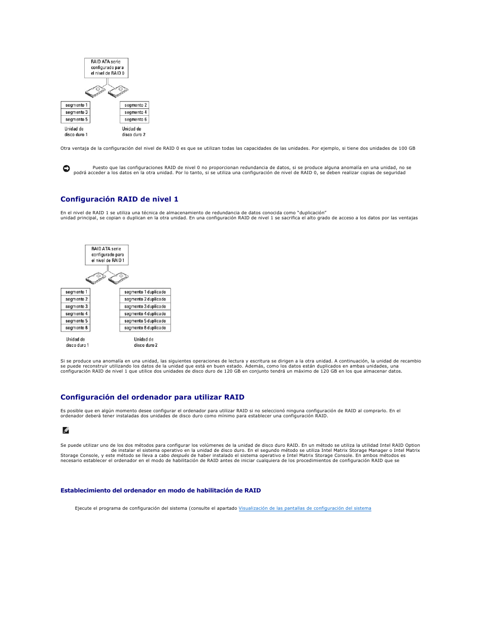 Configuración raid de nivel 1, Configuración del ordenador para utilizar raid | Dell XPS M2010 (MXP061, Mid 2006) User Manual | Page 86 / 119