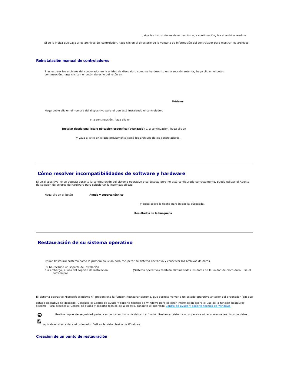 Restauración de su sistema operativo, Uso de restaurar sistema de microsoft windows xp | Dell XPS M2010 (MXP061, Mid 2006) User Manual | Page 92 / 119