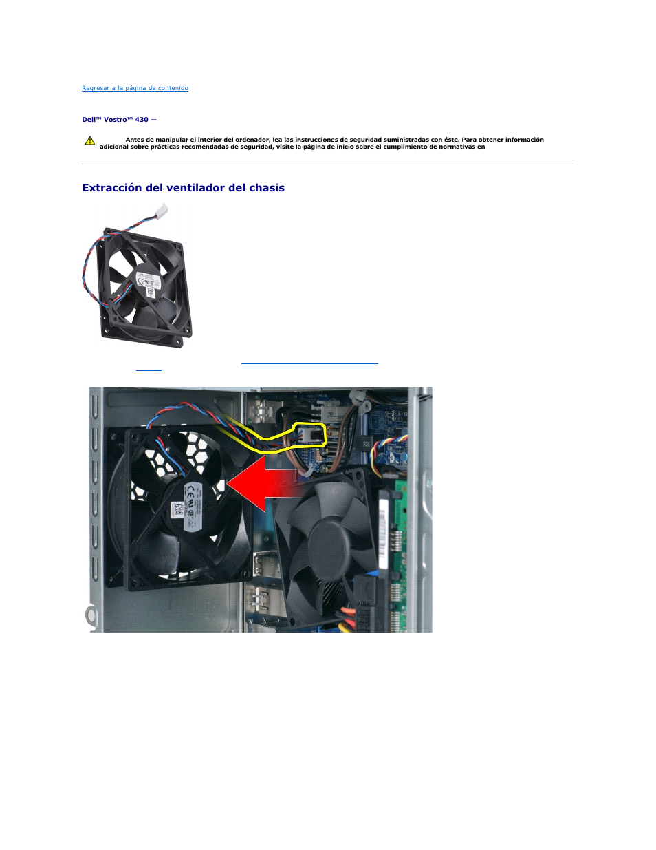 Ventilador del chasis, Extracción del ventilador del chasis | Dell Vostro 430 (Late 2009) User Manual | Page 14 / 47