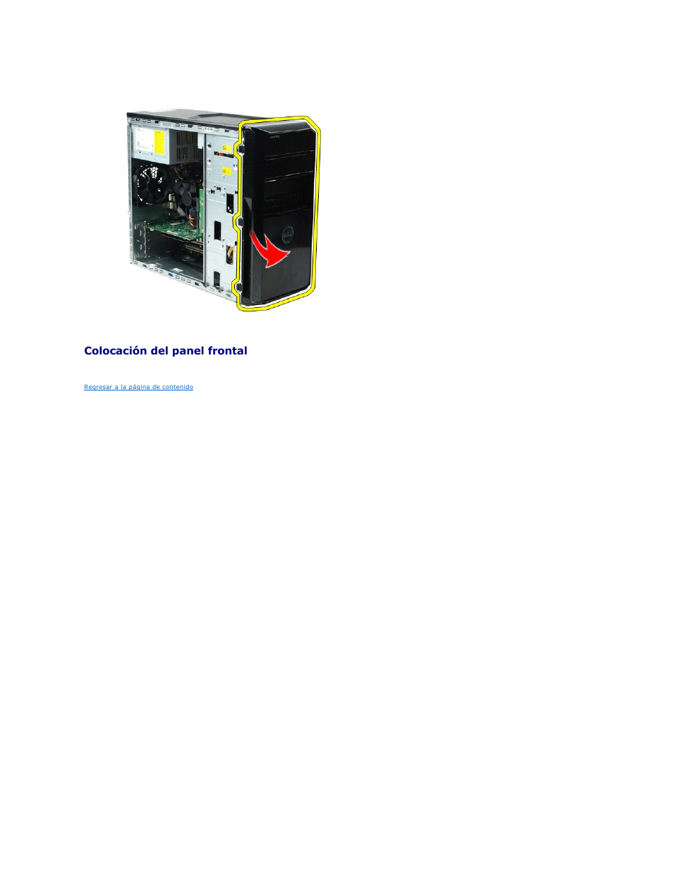 Colocación del panel frontal | Dell Vostro 430 (Late 2009) User Manual | Page 19 / 47