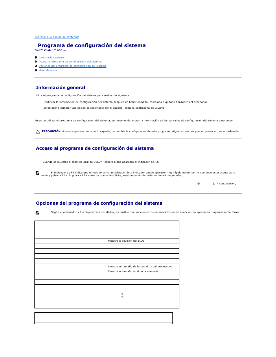 Programa de configuración del sistema, Información general, Acceso al programa de configuración del sistema | Opciones del programa de configuración del sistema | Dell Vostro 430 (Late 2009) User Manual | Page 2 / 47