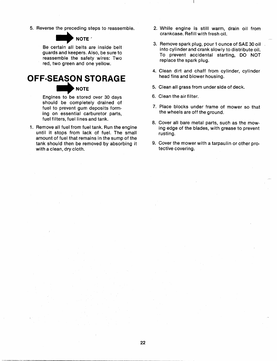 Off-season storage | Bolens 131-410A User Manual | Page 22 / 36