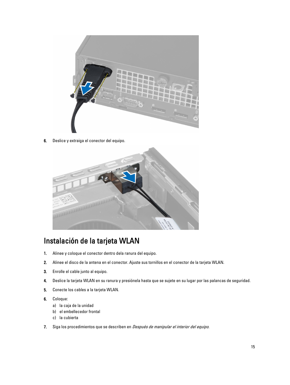 Instalación de la tarjeta wlan | Dell OptiPlex 9010 (Mid 2012) User Manual | Page 15 / 69