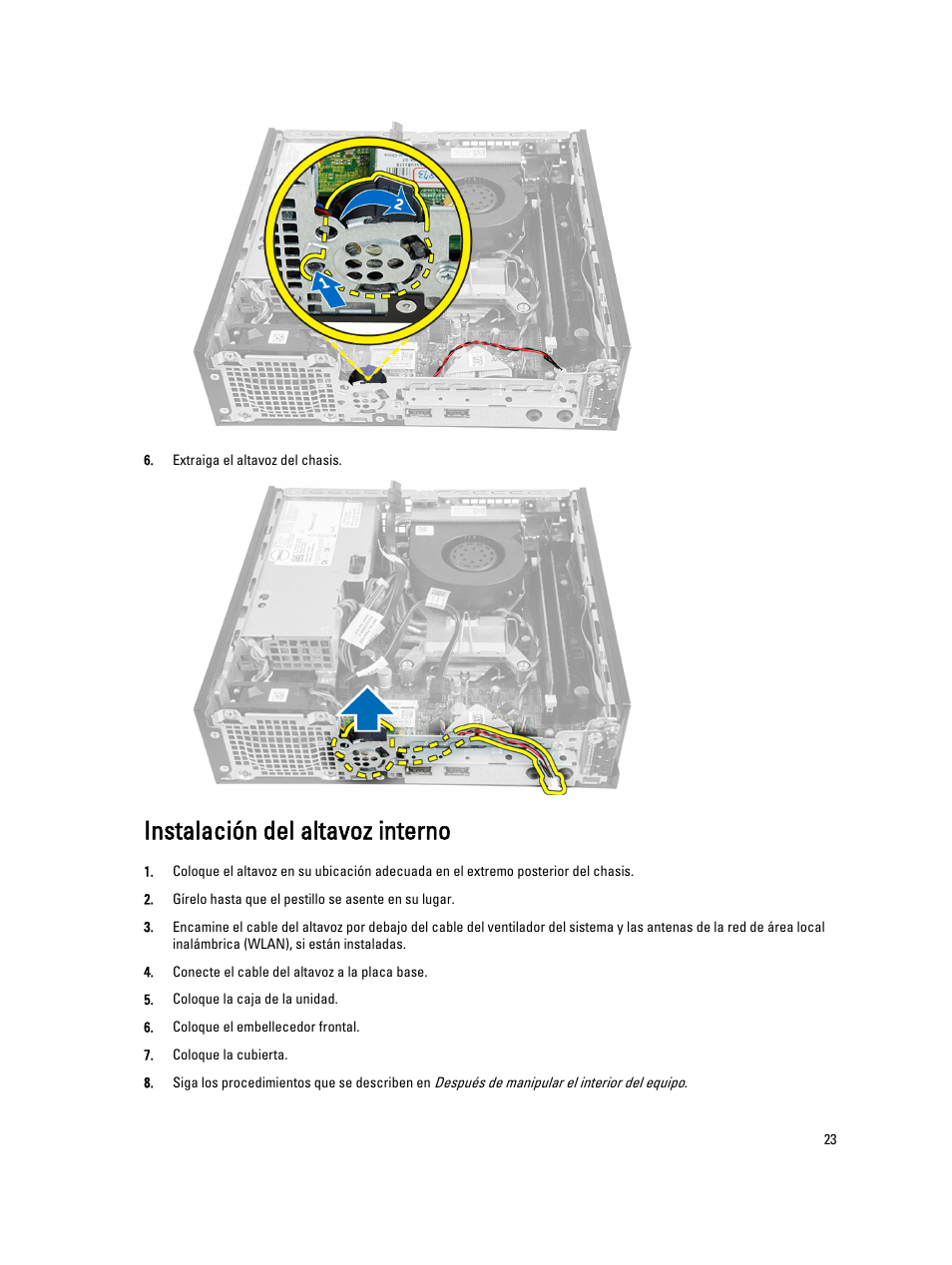Instalación del altavoz interno | Dell OptiPlex 9010 (Mid 2012) User Manual | Page 23 / 69