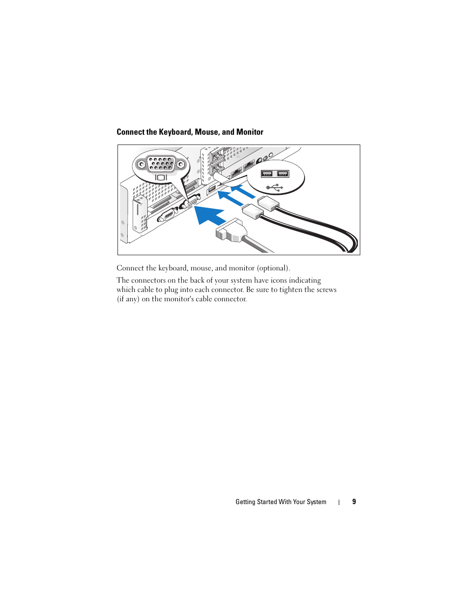 Connect the keyboard, mouse, and monitor | Dell PowerVault DP500 User Manual | Page 11 / 72