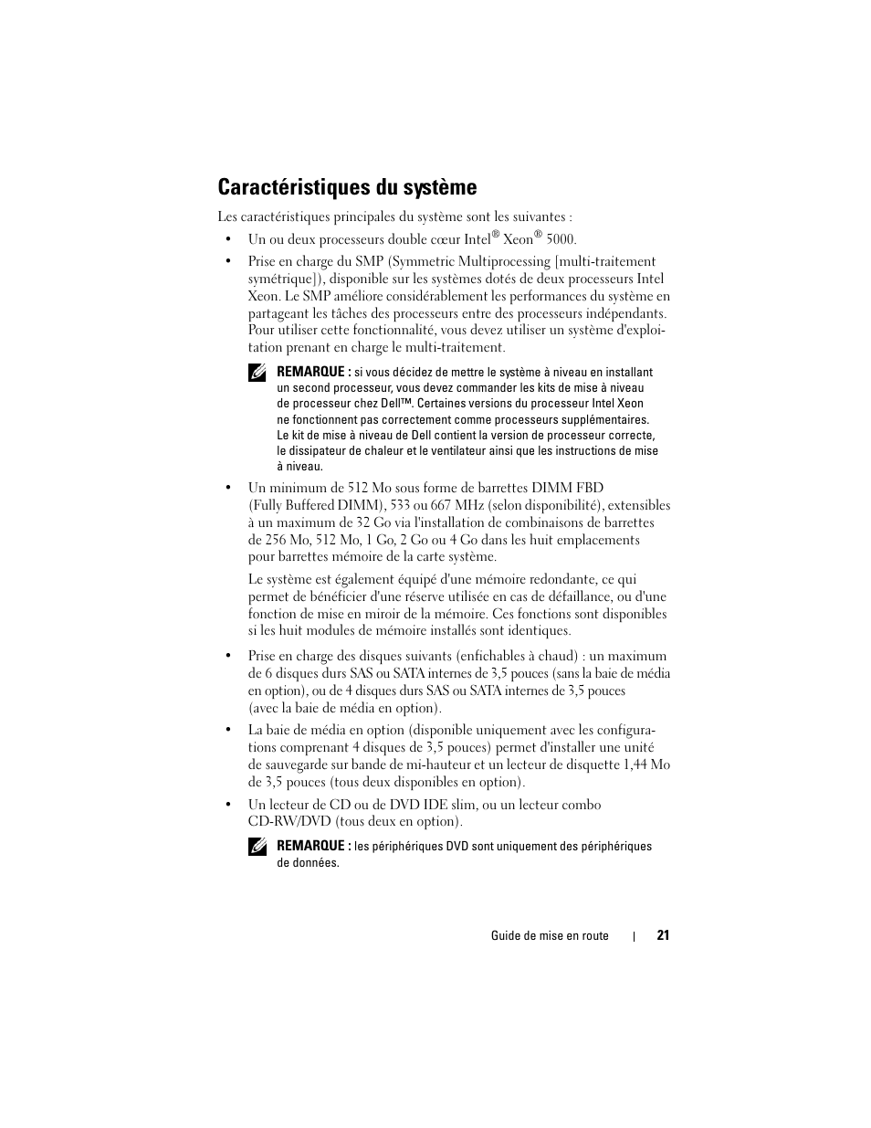 Caractéristiques du système | Dell PowerVault DP500 User Manual | Page 23 / 72