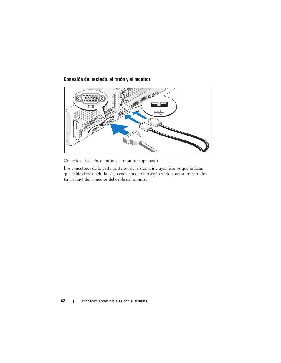 Conexión del teclado, el ratón y el monitor | Dell PowerVault DP500 User Manual | Page 64 / 72