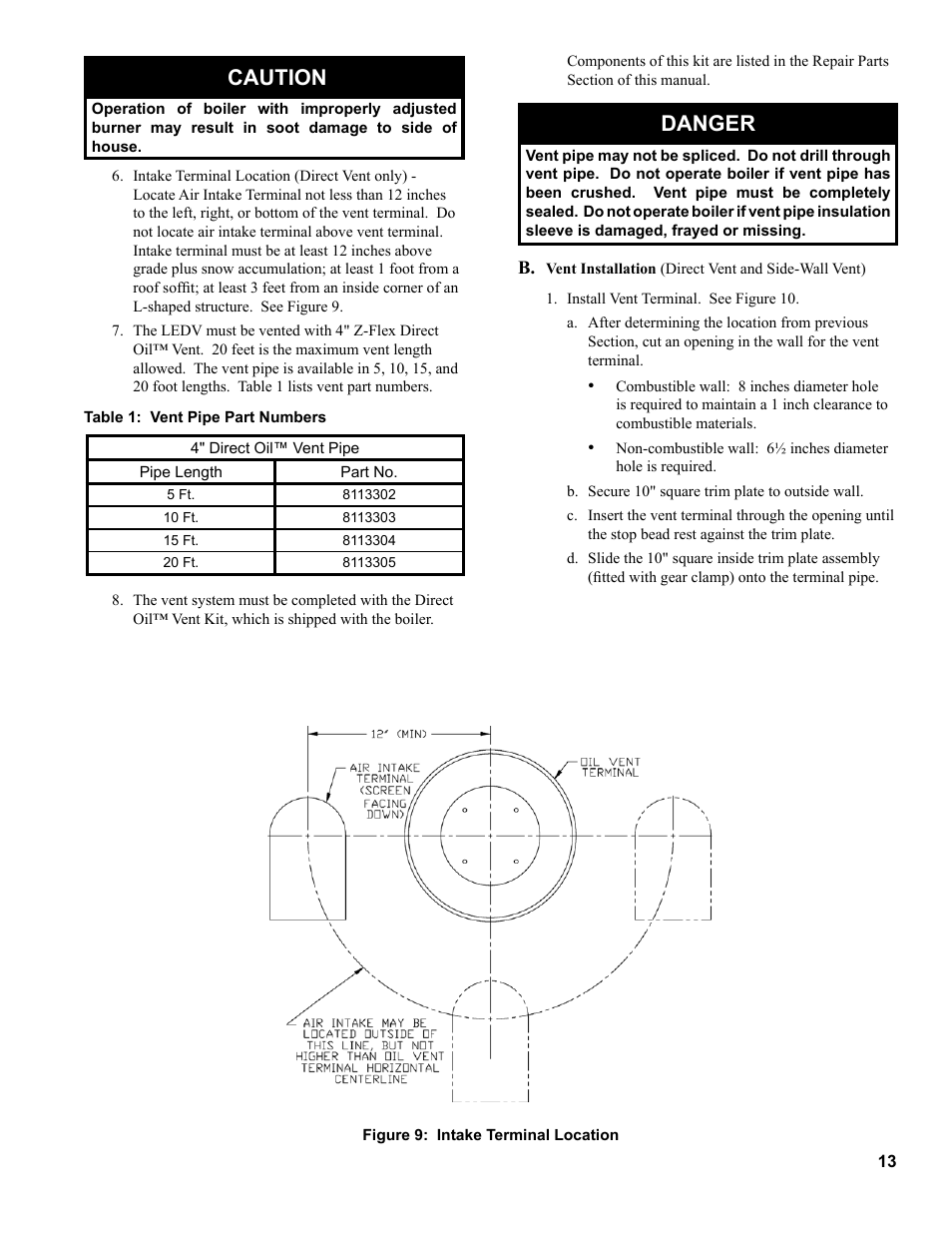 Caution, Danger | Burnham 81433101R16-1/10 User Manual | Page 13 / 40