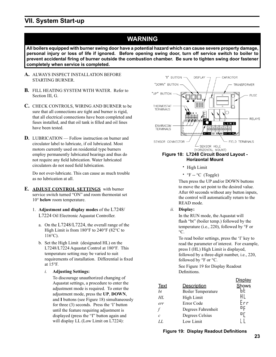 Vii. system start-up, Warning | Burnham 81433101R16-1/10 User Manual | Page 23 / 40