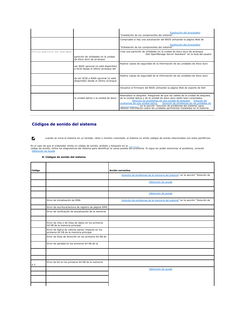 Códigos de sonido del sistema | Dell PowerEdge 1850 User Manual | Page 27 / 81