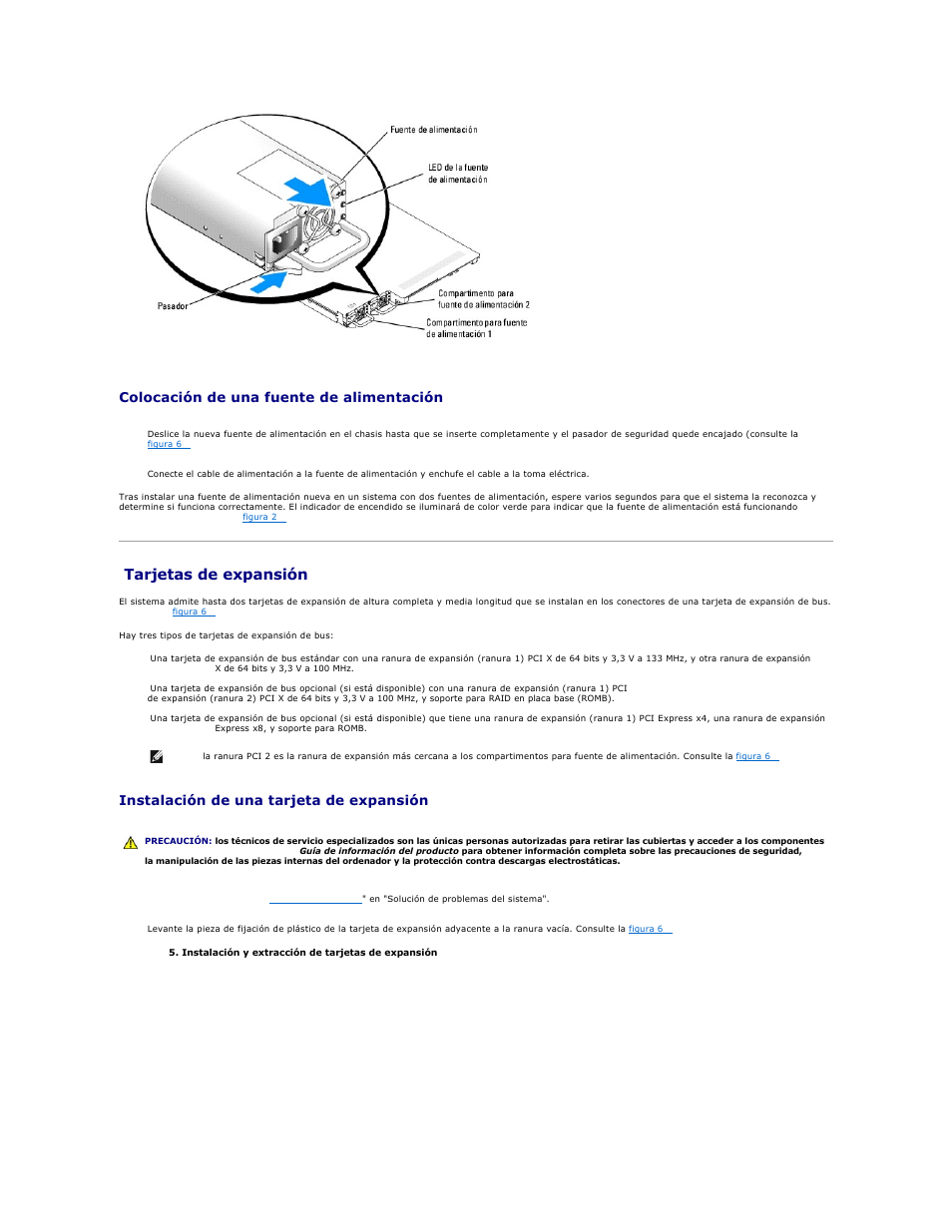 Tarjetas de expansión, Colocación de una fuente de alimentación, Instalación de una tarjeta de expansión | Dell PowerEdge 1850 User Manual | Page 54 / 81