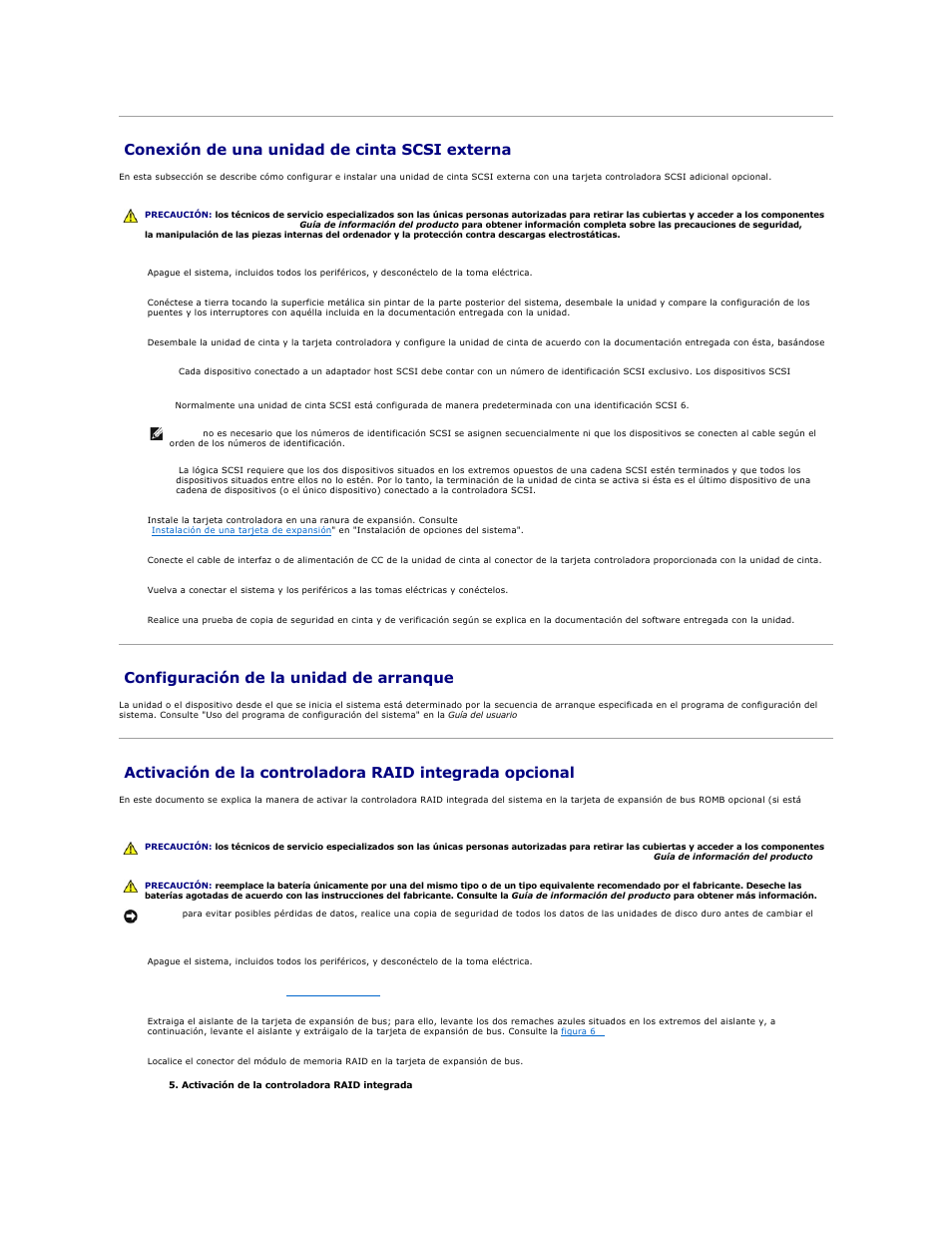 Conexión de una unidad de cinta scsi externa, Configuración de la unidad de arranque | Dell PowerEdge 1850 User Manual | Page 67 / 81