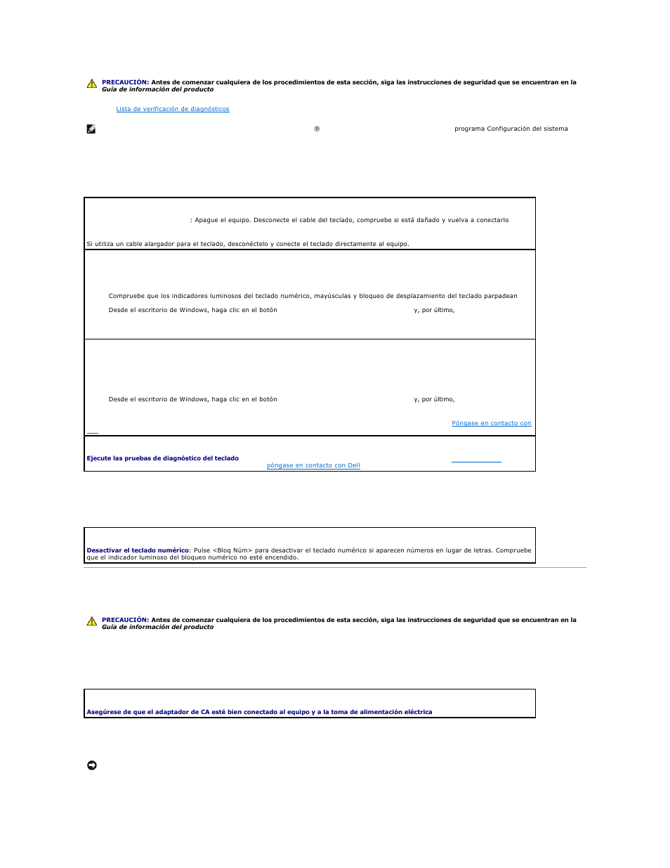 Bloqueos y problemas de software, Problemas con el teclado externo, Caracteres no esperados | El equipo no se enciende, El equipo no responde | Dell Precision M20 User Manual | Page 101 / 123