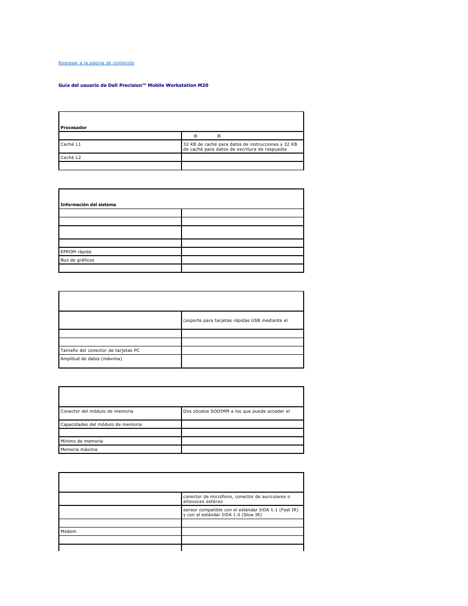 Especificaciones | Dell Precision M20 User Manual | Page 110 / 123