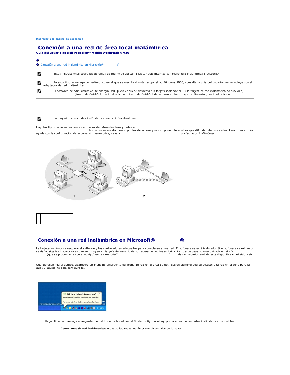 Conexión a una red de área local inalámbrica, Establecimiento del tipo de red | Dell Precision M20 User Manual | Page 118 / 123