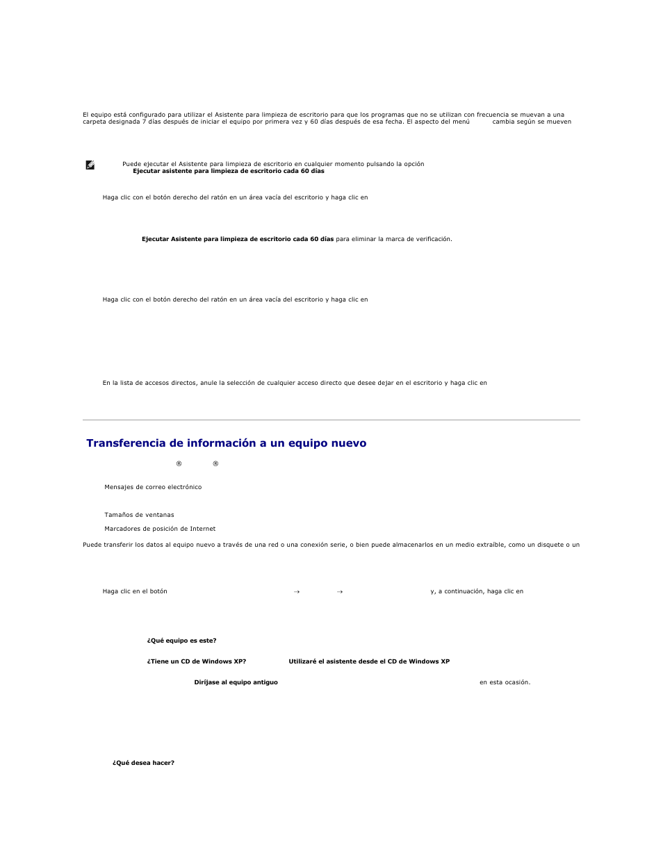 Asistente para limpieza del escritorio, Transferencia de información a un equipo nuevo | Dell Precision M20 User Manual | Page 121 / 123