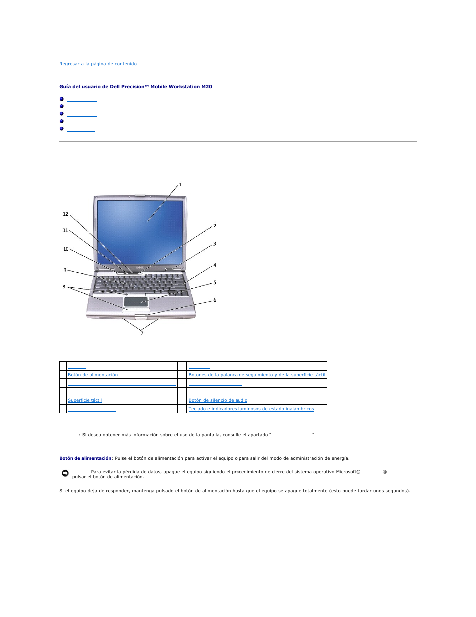 Acerca de su equipo, Vista anterior | Dell Precision M20 User Manual | Page 2 / 123