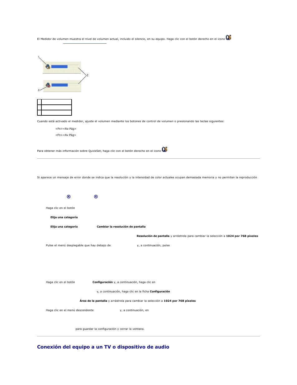 Ajuste de la imagen, Conexión del equipo a un tv o dispositivo de audio, En microsoft® windows® xp | Windows 2000 | Dell Precision M20 User Manual | Page 20 / 123