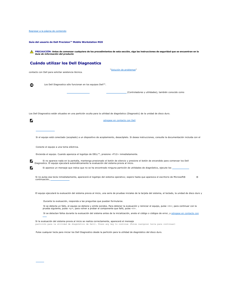 Dell diagnostics, Cuándo utilizar los dell diagnostics | Dell Precision M20 User Manual | Page 27 / 123