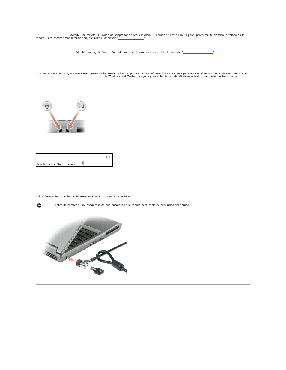 Vista derecha, Ranura para cable de seguridad, Conectores de audio | Ranura para tarjetas smart, Sensor de infrarrojos | Dell Precision M20 User Manual | Page 5 / 123