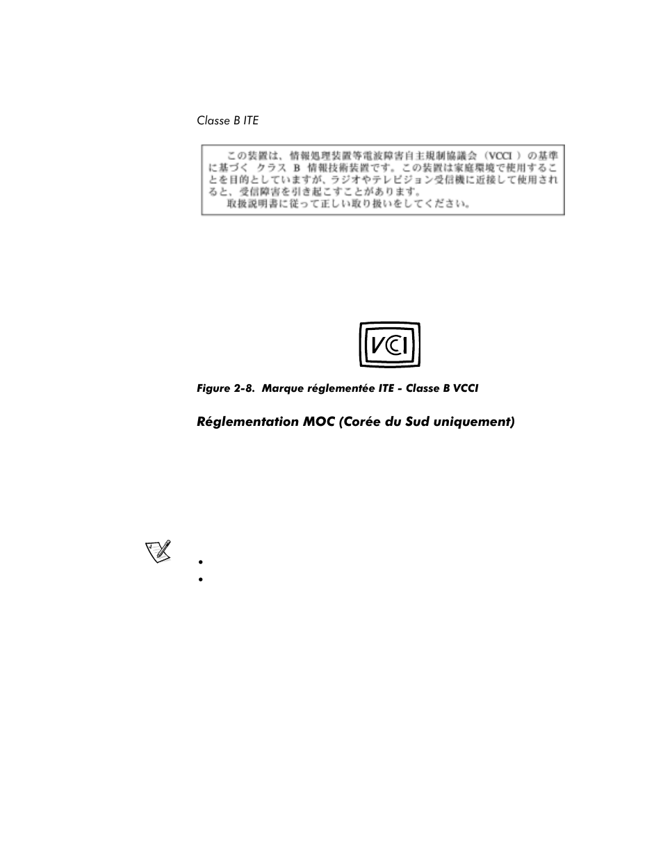 Réglementation moc (corée du sud uniquement), Classe b ite -18, Réglementation moc (corée du sud uniquement) -18 | Figure 2-8, Marque réglementée ite - classe b vcci -18 | Dell Inspiron 8200 User Manual | Page 52 / 158