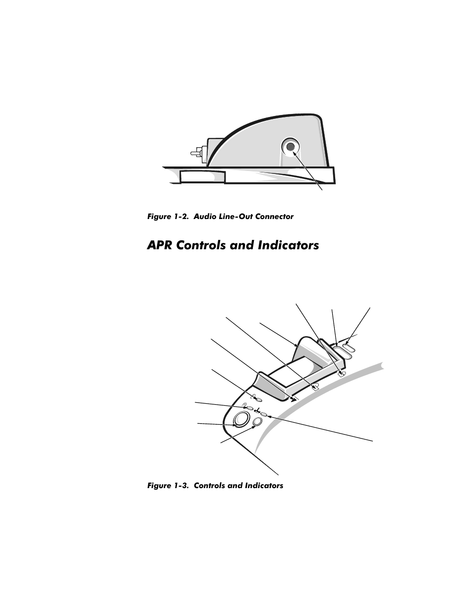 Apr controls and indicators, Apr controls and indicators -3, Figure 1-2 | Audio line-out connector -3, Figure 1-3, Controls and indicators -3 | Dell Inspiron 8200 User Manual | Page 7 / 158