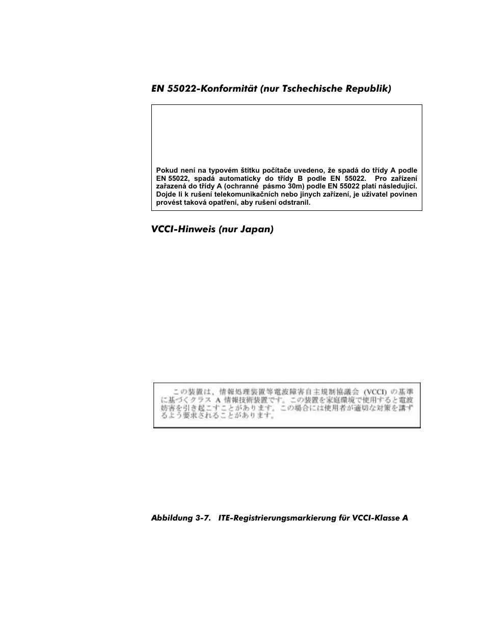 En 55022-konformität (nur tschechische republik), Vcci-hinweis (nur japan), Vcci-hinweis (nur japan) -15 | Ite der klasse a -15, Abbildung 3-7, Ite-registrierungsmarkierung für vcci-klasse a -15, Vcci-a | Dell Inspiron 8200 User Manual | Page 81 / 158