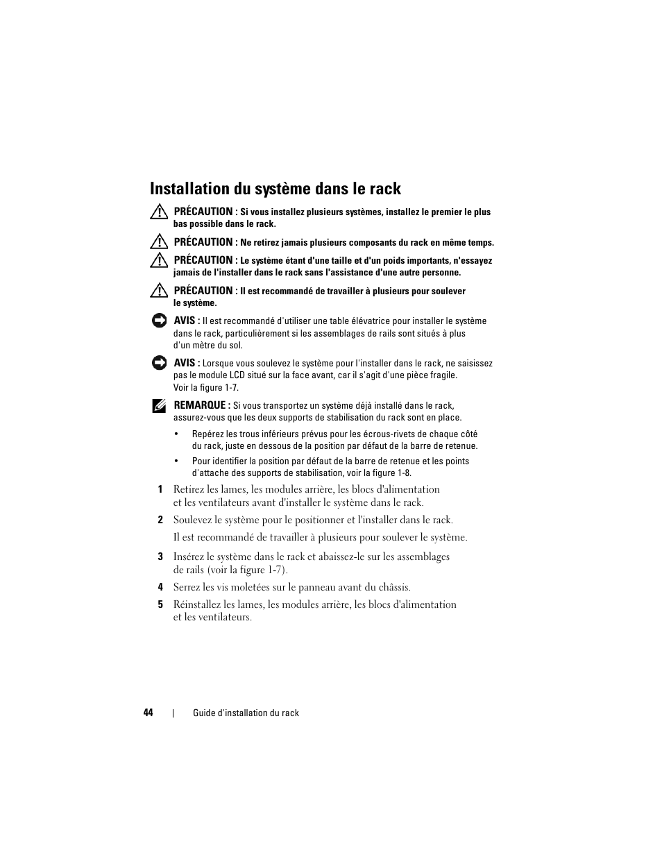 Installation du système dans le rack | Dell POWEREDGE M1000E User Manual | Page 46 / 144