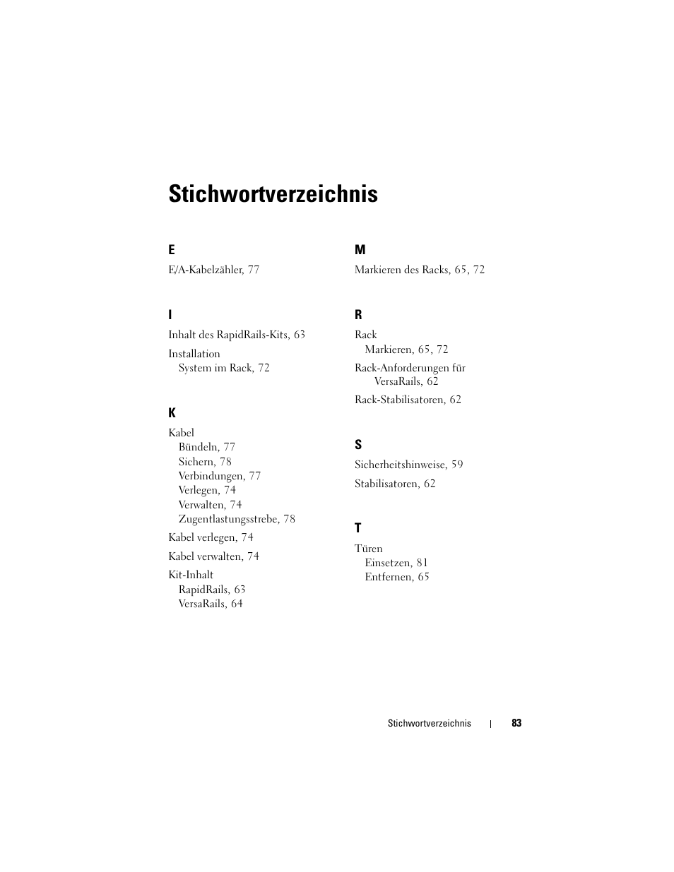 Stichwortverzeichnis | Dell POWEREDGE M1000E User Manual | Page 85 / 144