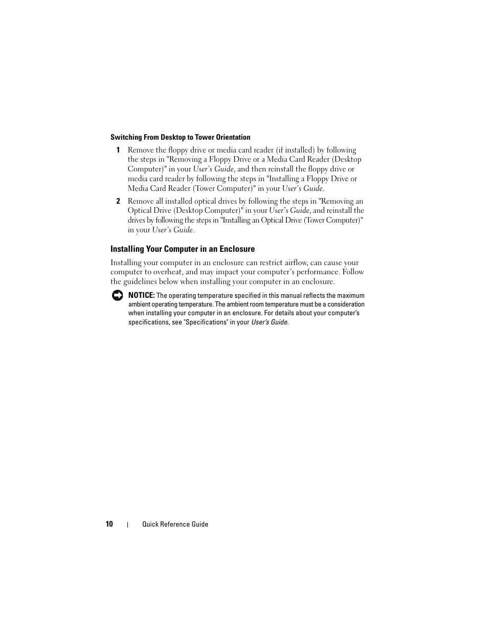 Installing your computer in an enclosure | Dell Precision T7400 (Late 2007) User Manual | Page 10 / 380