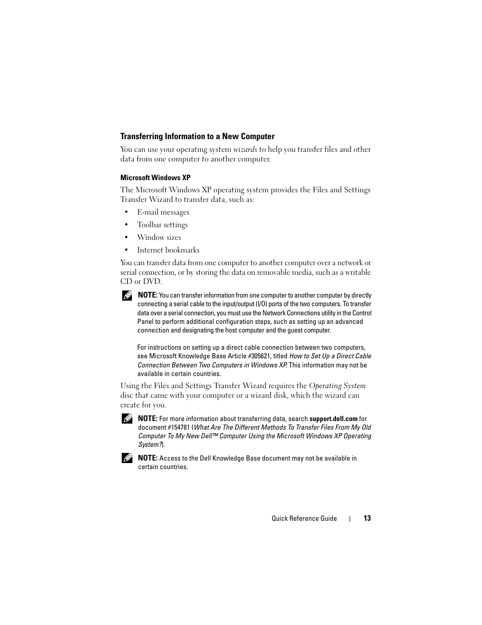 Transferring information to a new computer | Dell Precision T7400 (Late 2007) User Manual | Page 13 / 380