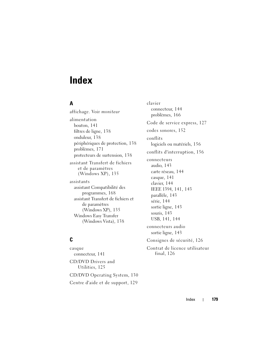 Index | Dell Precision T7400 (Late 2007) User Manual | Page 179 / 380
