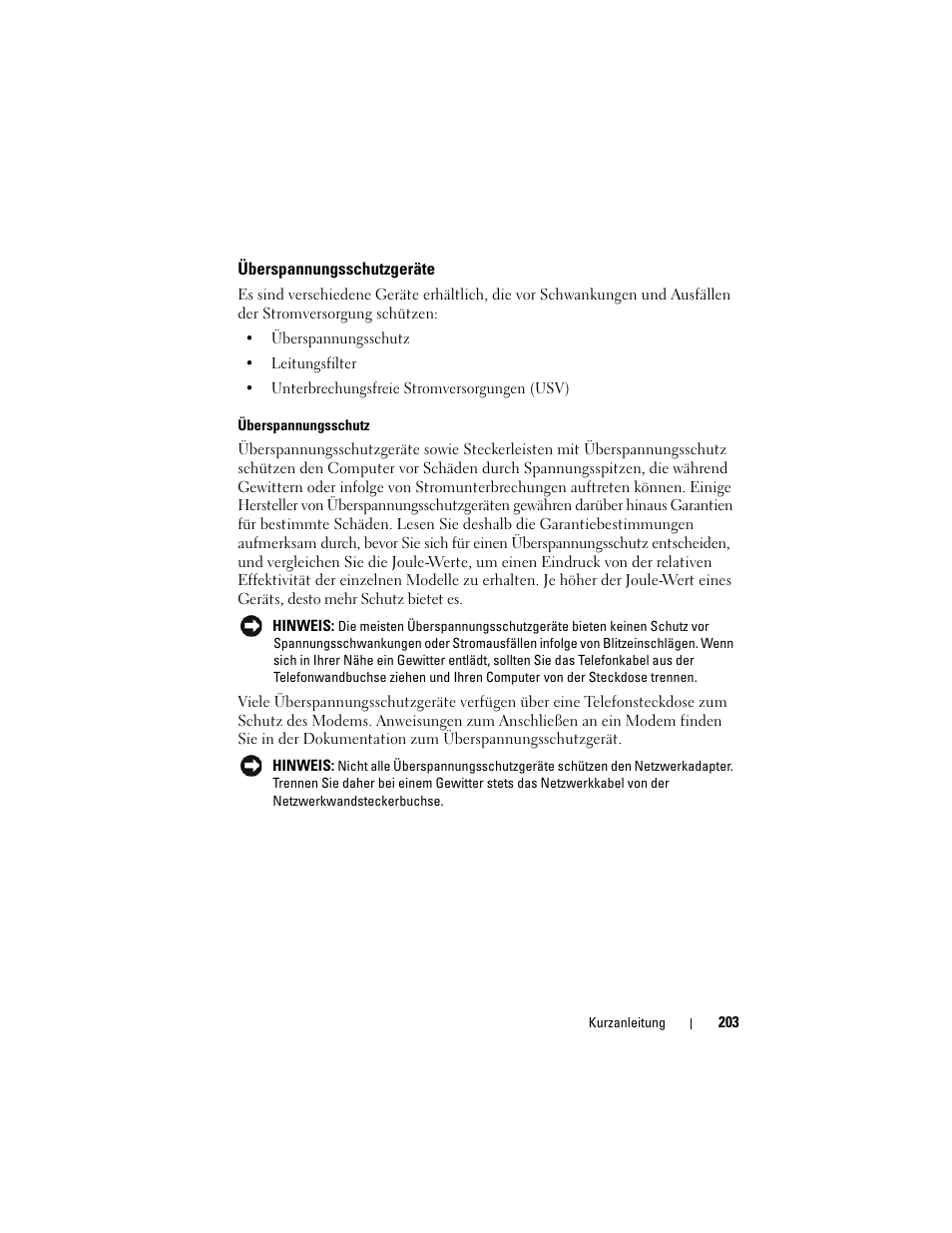 Überspannungsschutzgeräte | Dell Precision T7400 (Late 2007) User Manual | Page 203 / 380