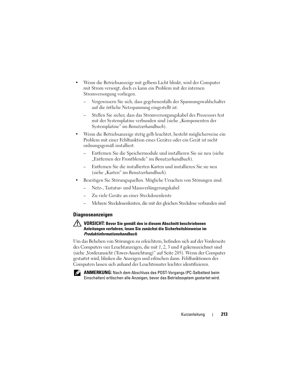 Diagnoseanzeigen | Dell Precision T7400 (Late 2007) User Manual | Page 213 / 380