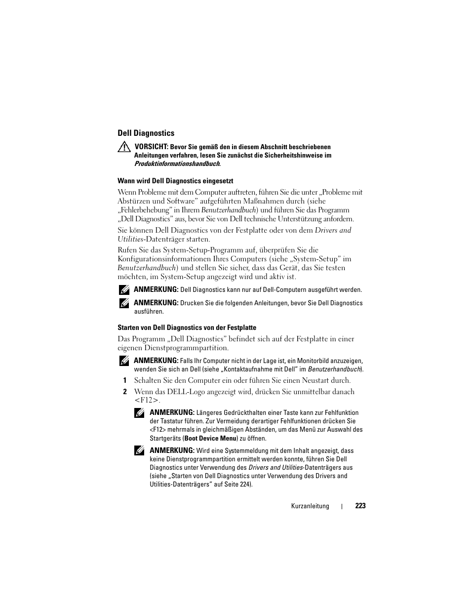Dell diagnostics | Dell Precision T7400 (Late 2007) User Manual | Page 223 / 380