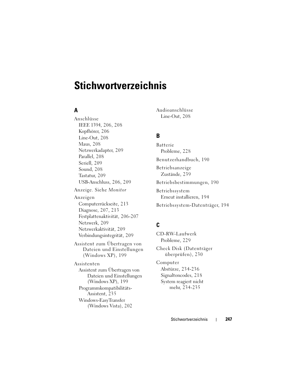 Stichwortverzeichnis | Dell Precision T7400 (Late 2007) User Manual | Page 247 / 380