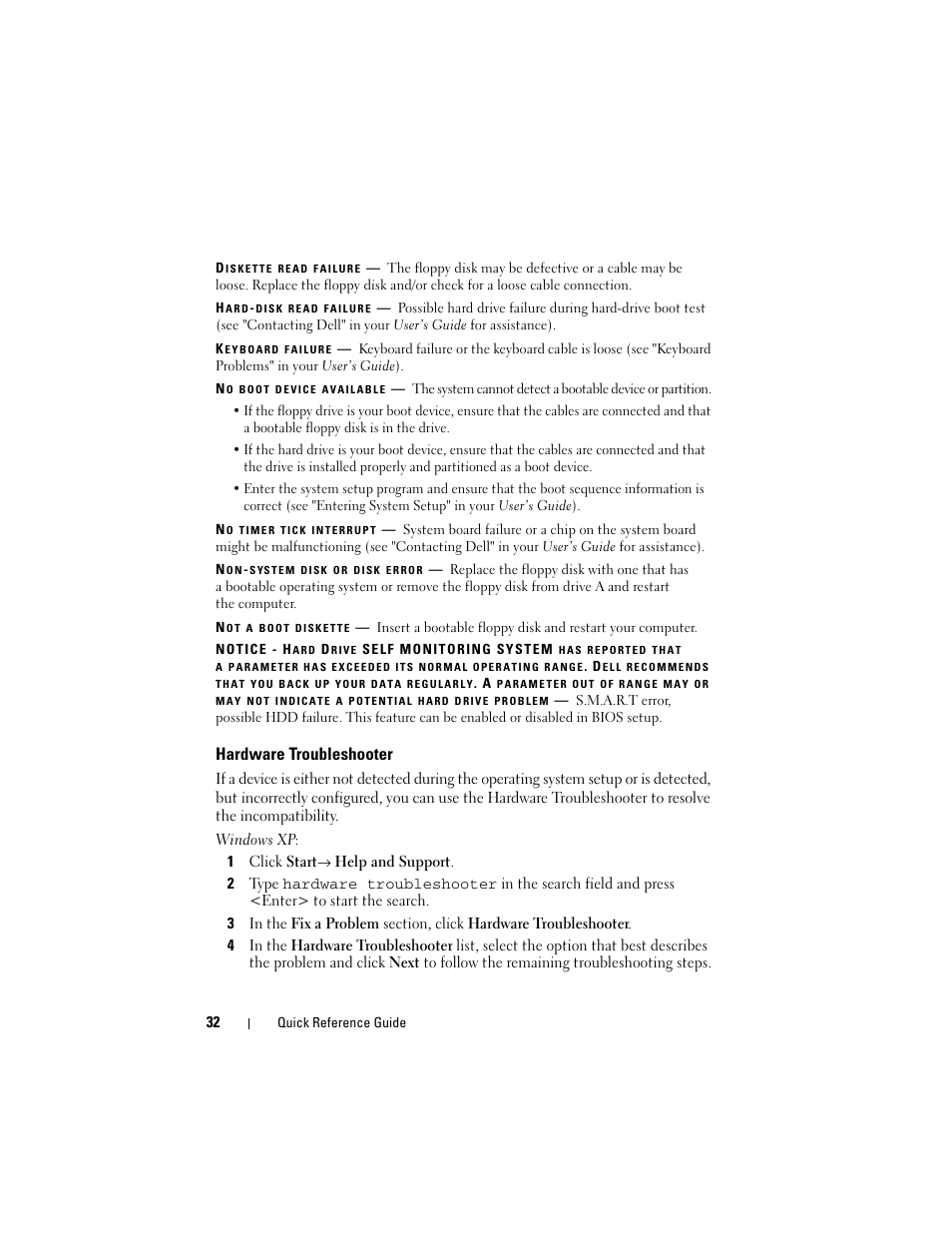 Hardware troubleshooter | Dell Precision T7400 (Late 2007) User Manual | Page 32 / 380