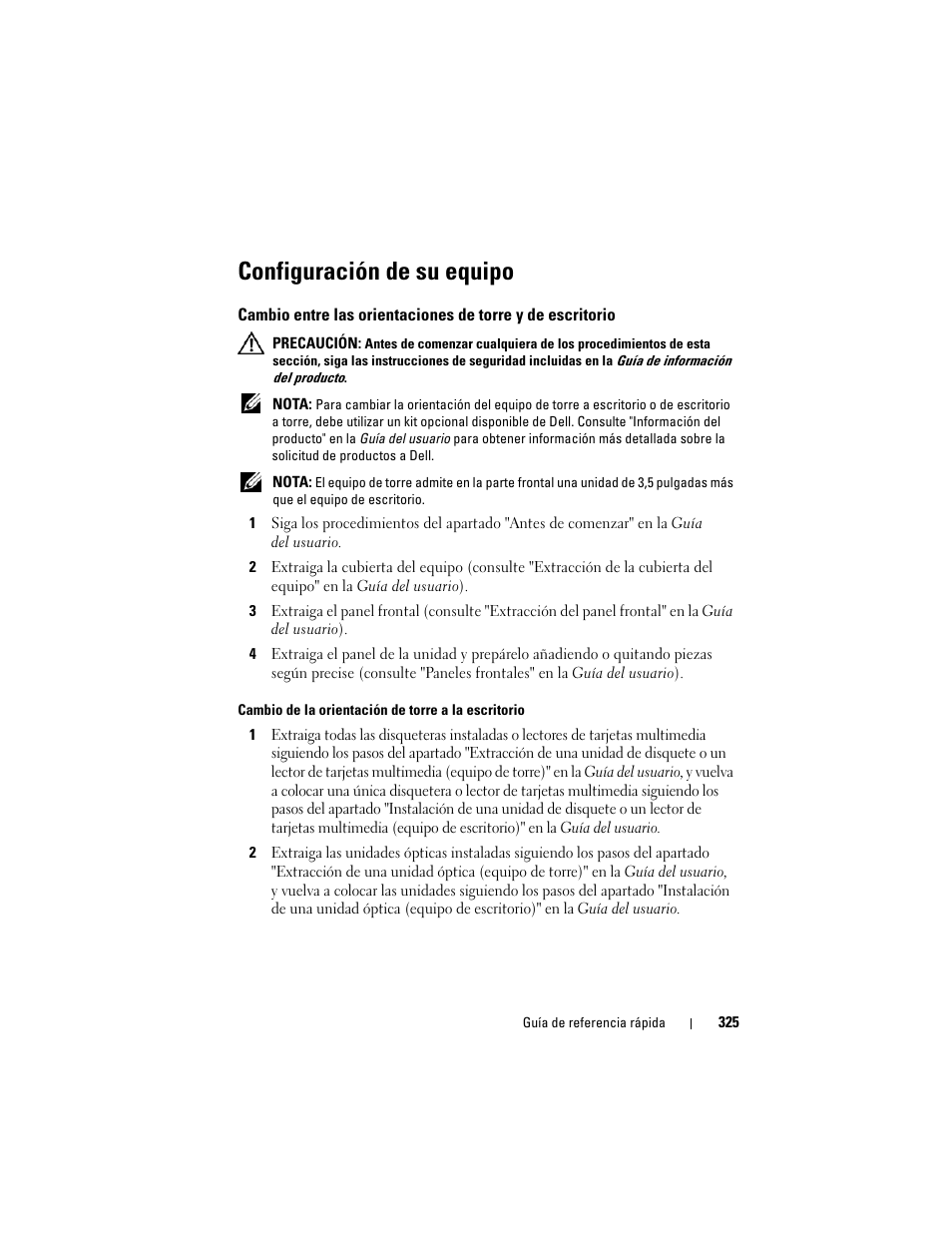 Configuración de su equipo | Dell Precision T7400 (Late 2007) User Manual | Page 325 / 380