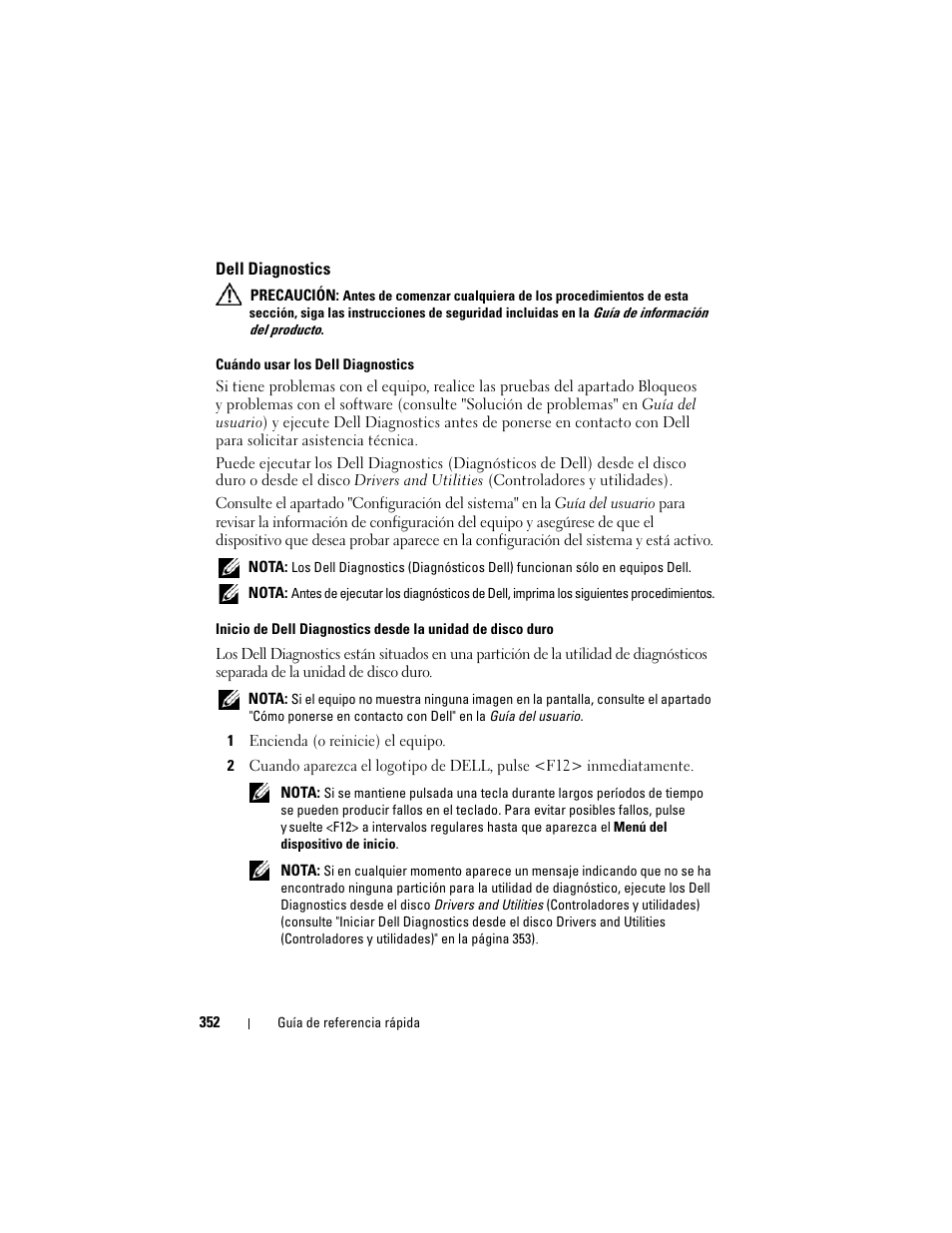 Dell diagnostics | Dell Precision T7400 (Late 2007) User Manual | Page 352 / 380