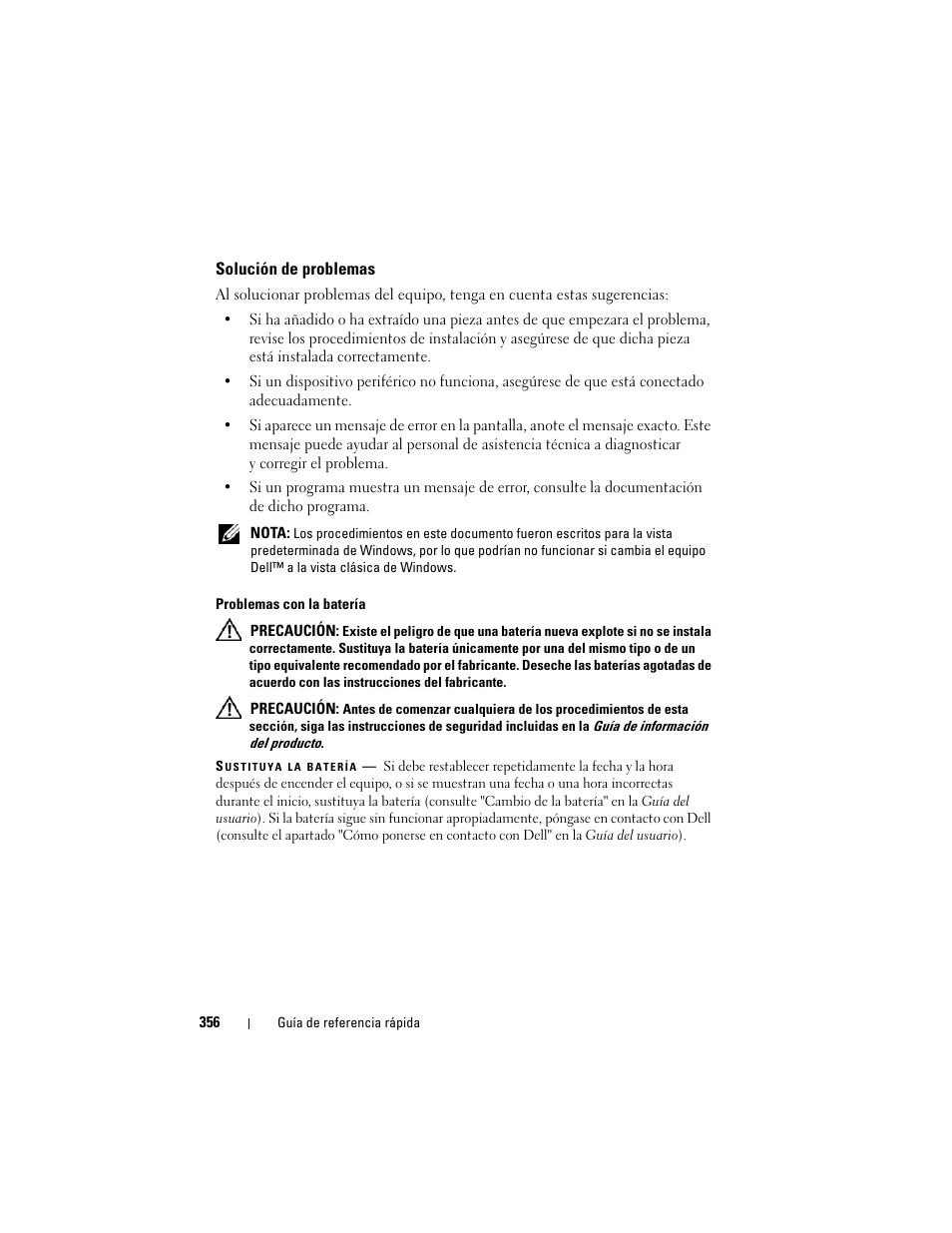 Solución de problemas | Dell Precision T7400 (Late 2007) User Manual | Page 356 / 380