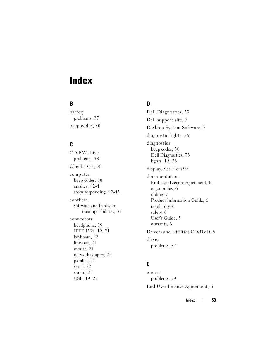 Index | Dell Precision T7400 (Late 2007) User Manual | Page 53 / 380