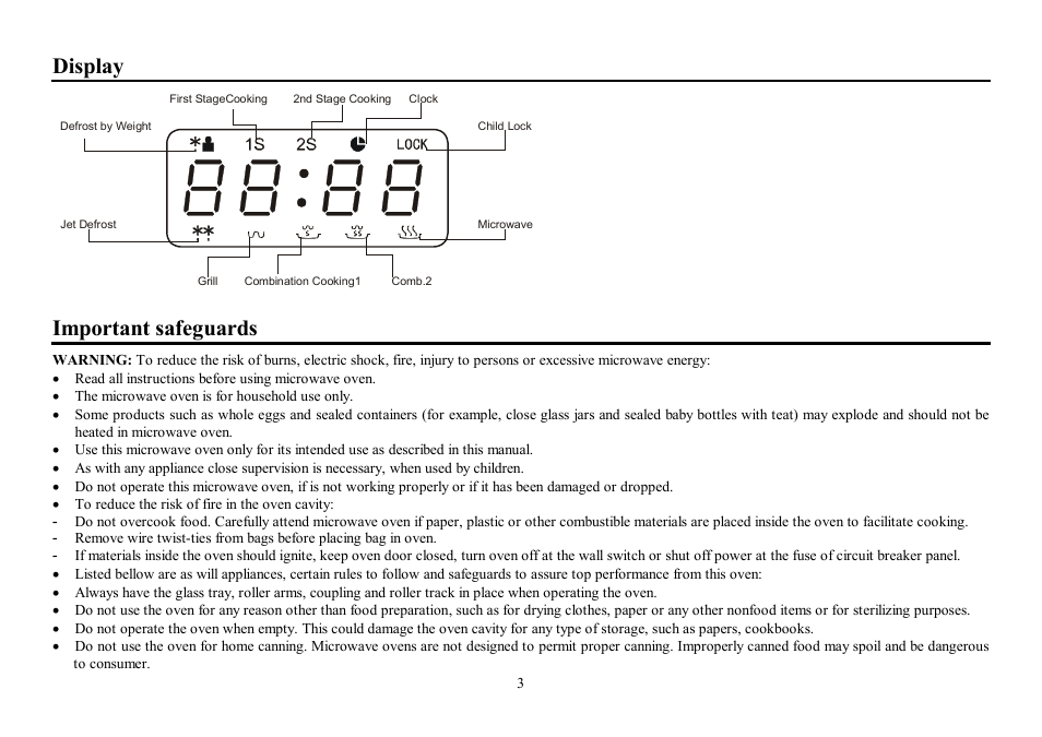 Display important safeguards | Hyundai H-MW1030 User Manual | Page 3 / 24