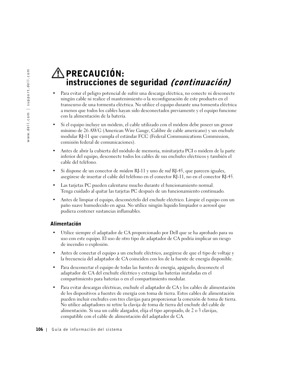 Alimentación | Dell Latitude X300 User Manual | Page 108 / 138