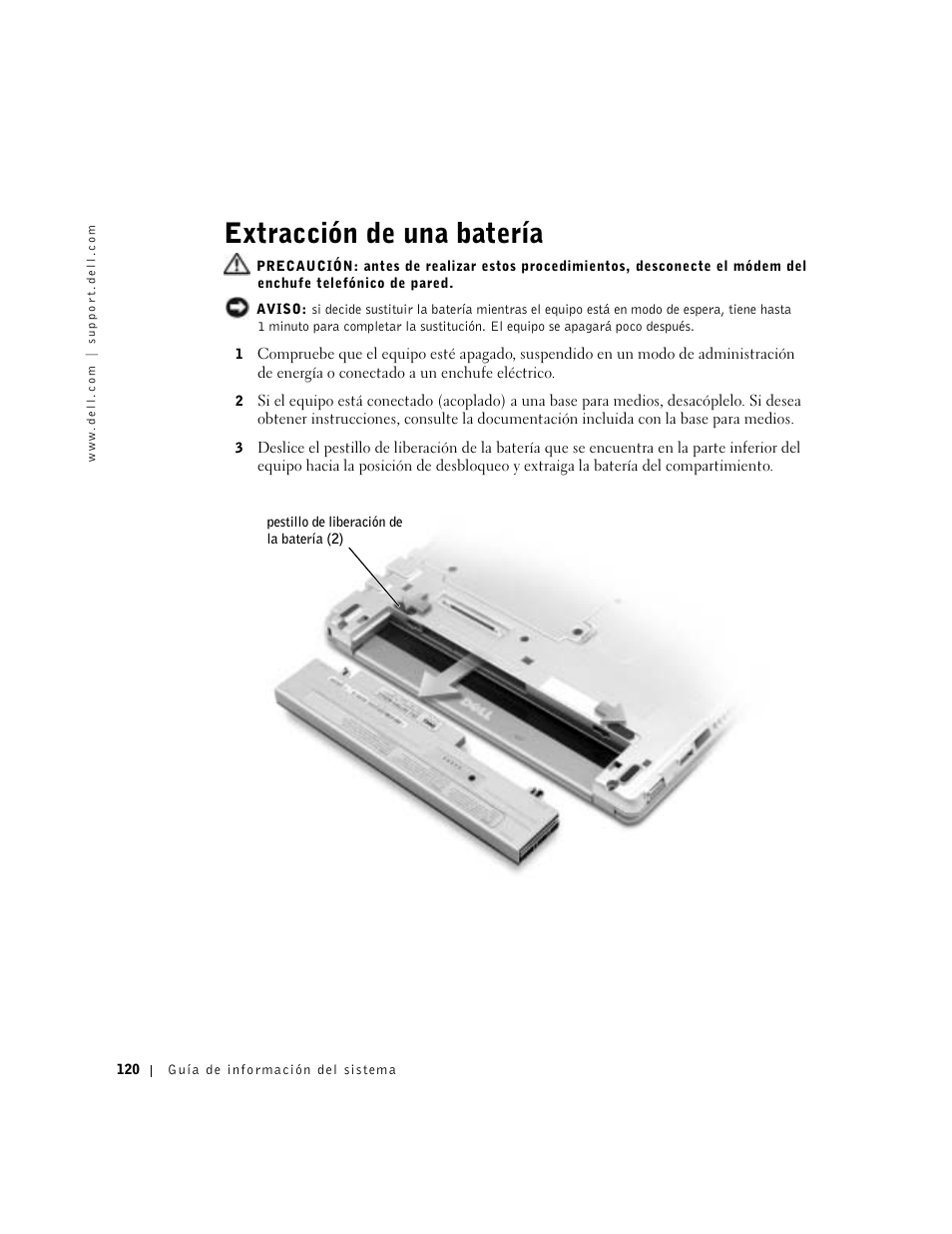 Extracción de una batería | Dell Latitude X300 User Manual | Page 122 / 138